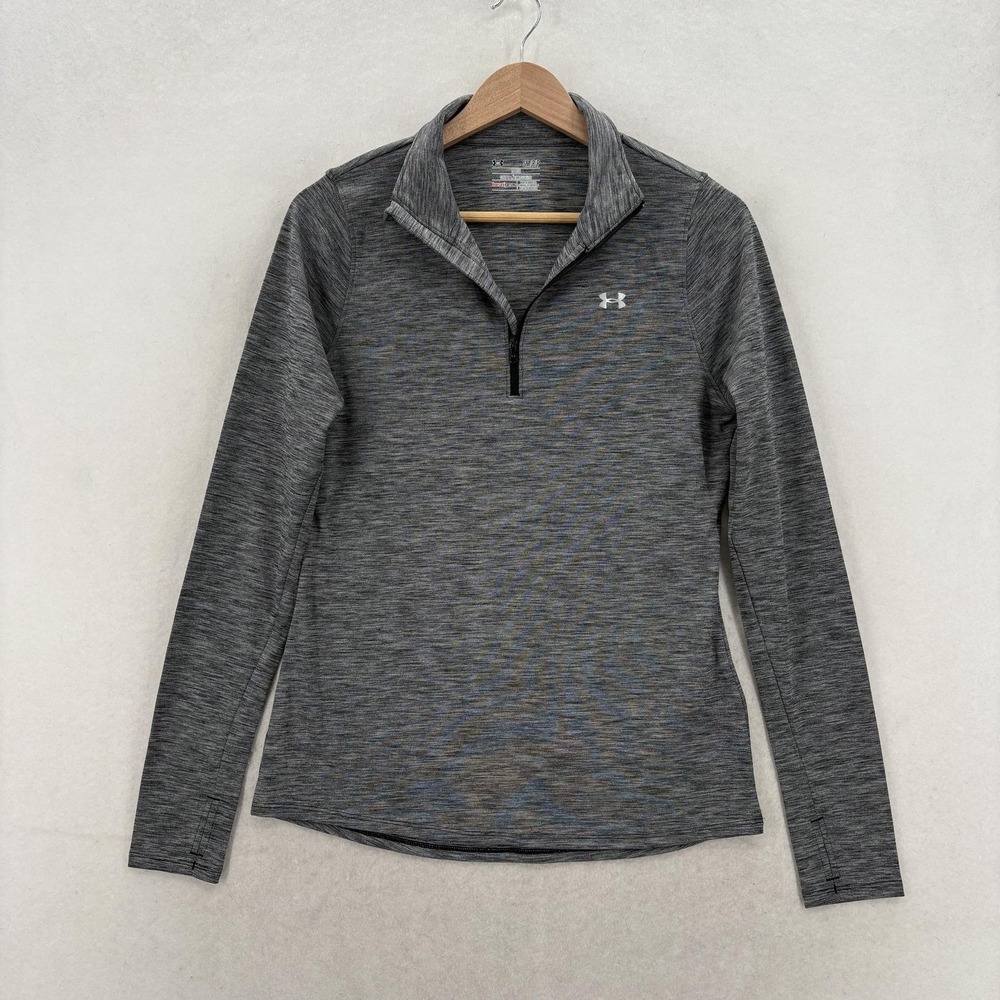 Under Armour Pullover Womens Small Gray HeatGear 1/4 Zip Long Sleeve Running Gym